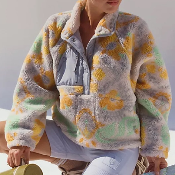 FP Movement by Free People Jackets & Blazers - Free People Movement | NWT! Hit The Slopes Printed Fleece Pullover In Lily Pad